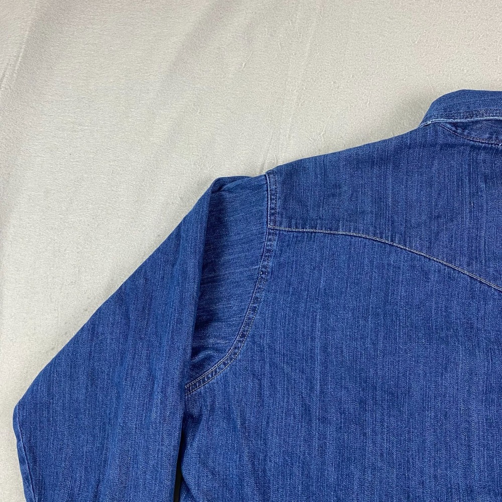 Wrangler mens denim Shirt XL Pearl Snap Denim Western pockets thick - Picture 10 of 16